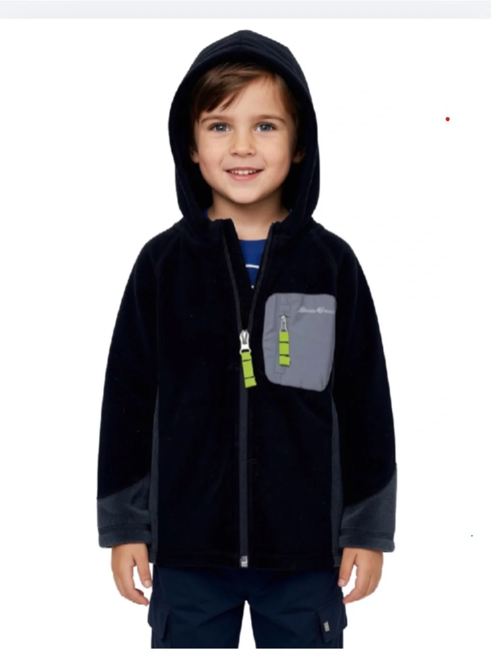 NWT! Eddie Bauer Kids Black Hooded Fleece Jacket with Gray Contrast